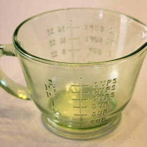 Vintage Green Uranium Depression Glass Measuring Cup - Vintage Housewares