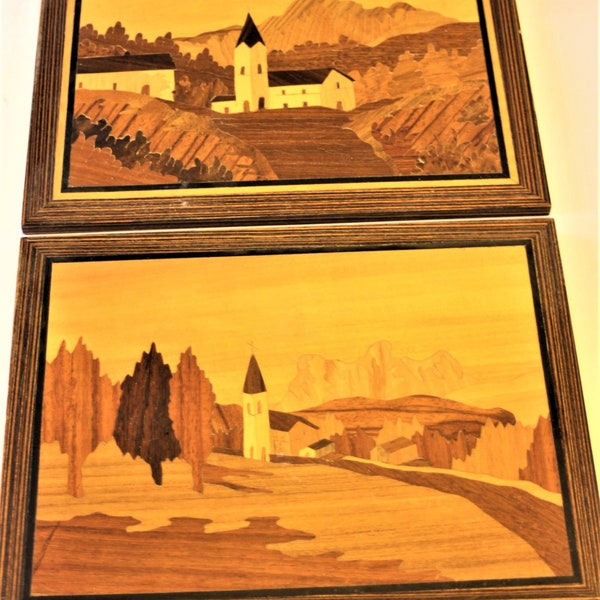 SALE! Set of 2 Italian Inlaid Wood Marquetry Pictures Made in Italy