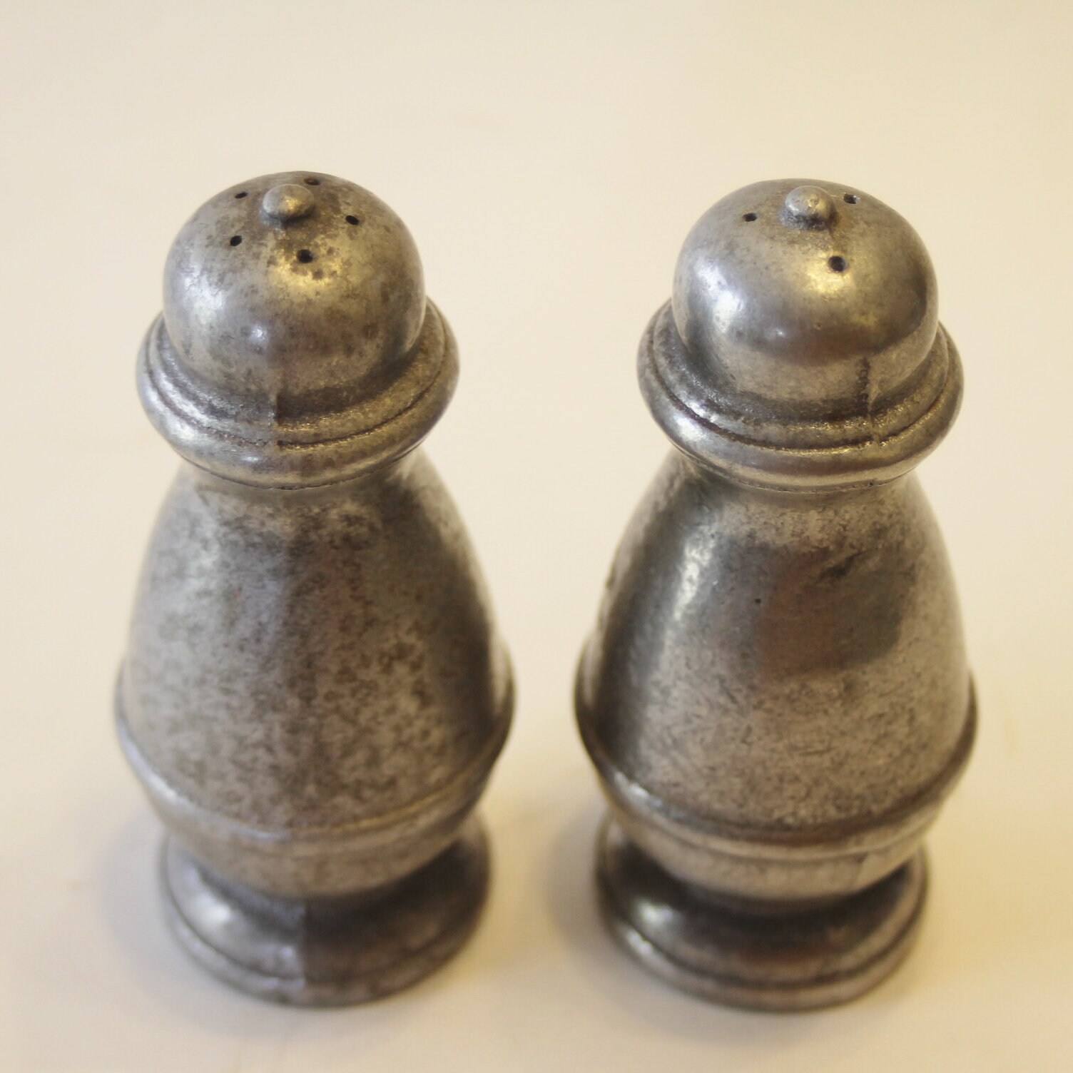 Miniature Pewter Salt and Pepper Shakers 1 tall Vintage Pewter Salt and