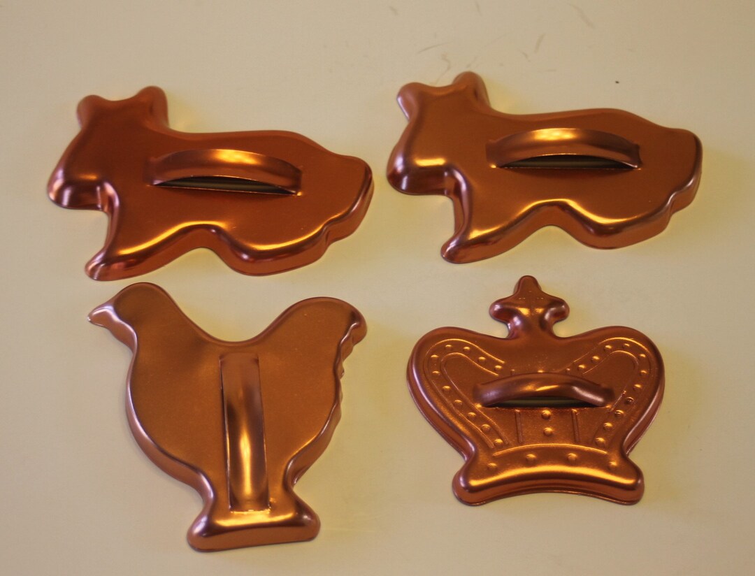 Vintage Copper Tone Cookie Cutters: Chicken, Crown, Rabbits - Set of 4 ...