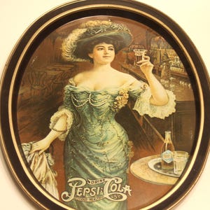 1980&#39;s Oval Pepsi Cola Tin Tray with Lady