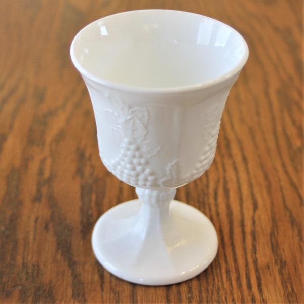 Milk Glass Goblet in the Colony Harvest Grape Design by Indiana Glasss