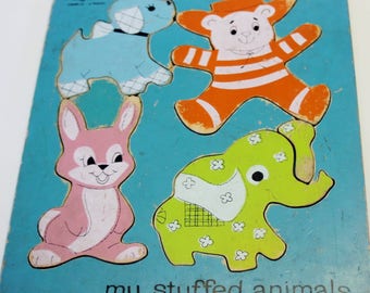 Playskool Wooden Puzzle: &quot;My Stuffed Animals&quot; 5 piece puzzle