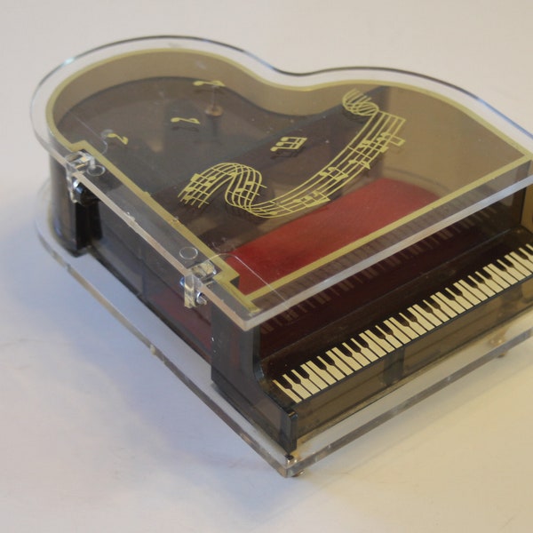 Vintage Clear Plastic Piano Trinket / Music Box (Plays "You Light Up My Life")
