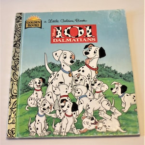 May include: A Little Golden Book featuring Disney's 101 Dalmatians. The cover shows a group of Dalmatian puppies with their parents. The book title is "101 Dalmatians" and the book series is "A Little Golden Book".