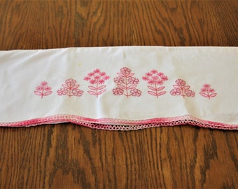 Embroidered Pillowcase in Floral Pattern with Crocheted Edging