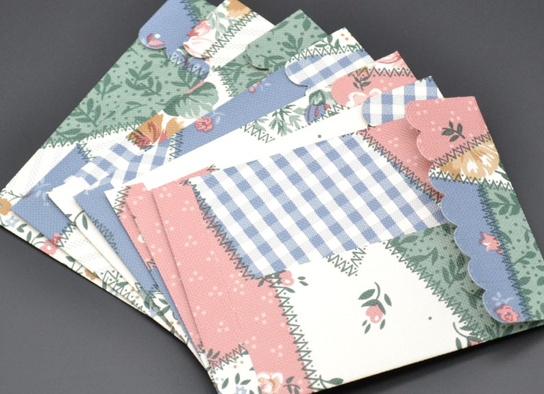 mini envelopes 3 14 x 4 14 wallpaper 7 blue patchwork quilt look scalloped stiched flap available with or without flat note cards 9