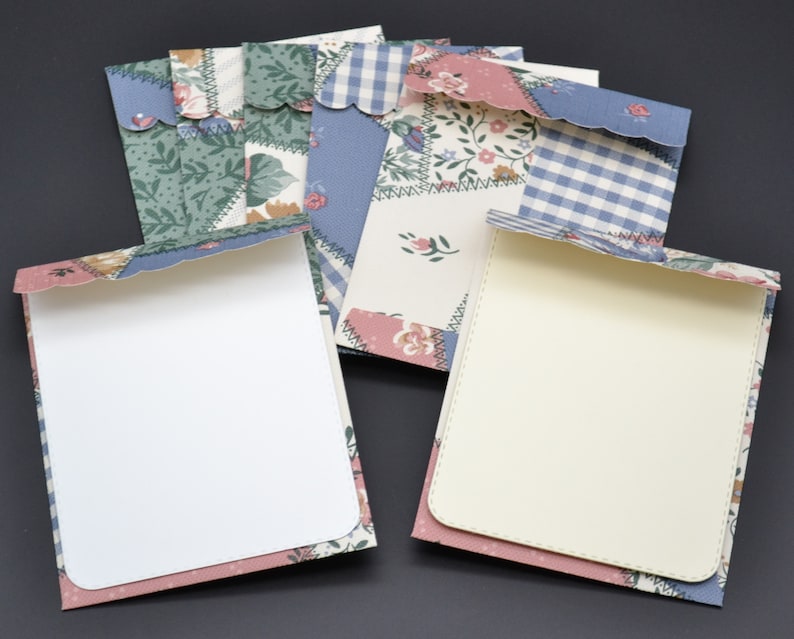 mini envelopes 3 14 x 4 14 wallpaper 7 blue patchwork quilt look scalloped stiched flap available with or without flat note cards 9