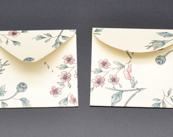 mini envelopes 2 1/2" x 2 1/2" wallpaper set of 10 with without choice of flat note cards pink blue flowers thank you card tag 2.5 x 2.5
