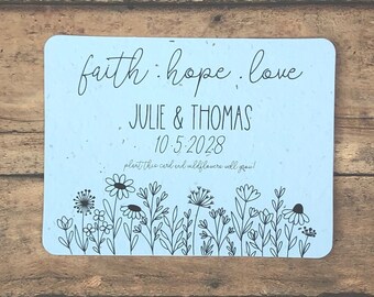 Faith Hope Love Minimalist Wildflower Design Personalized Wedding Favors (Set of 12) - Plantable Full Seed Paper Favor Cards - Bridal Shower