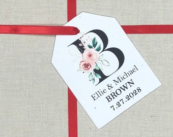 Monogram Wedding Favor Tags, Plantable Seed Paper Gift Tags Set of 24, Size 2.5" x 3.4", Shower, White or Cream