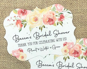 12 Benelux Seed Paper Bridal Shower Favor Cards - Plantable Full Seeded Card Eco-Friendly Favors - Watercolor Flowers Personalized