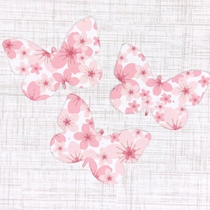 12 Pink Sakura Flowers Design Butterfly Seed Paper Shape Favors - Printed Cherry Blossom Floral - DIY Plantable Paper Butterflies
