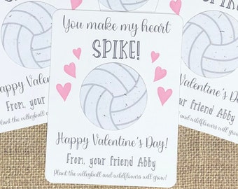 12 Volleyball Them "Heart Spike" Valentine's Day Plantable Seed Recycled Paper Favor Cards - Eco-Friendly Sports Valentines