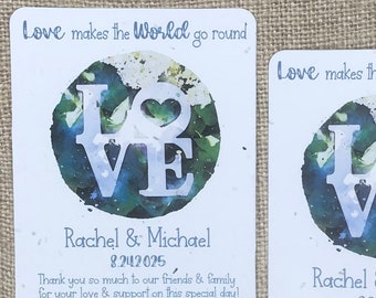 LOVE Earth Design Plantable Full Seed Paper Wedding Favors (Set of 12) - Eco-Friendly Watercolor Globe Design - Wildflower Seeds