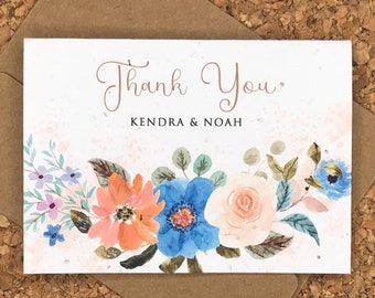 Country Peach Personalized Thank You 3.5x5 Tent Cards with Envelopes - Recycled Plantable Seeded Paper Stationery, Note Cards, Set of 10
