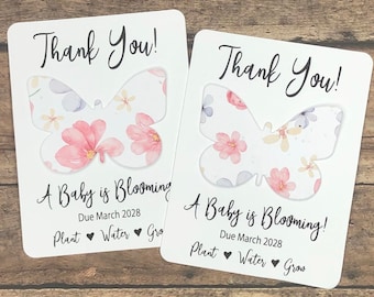 Floral Butterfly Baby Shower Favors (Set of 12) - Plantable Seed Recycled Paper Thank You Favors - Birth Announcement - A Baby is Blooming