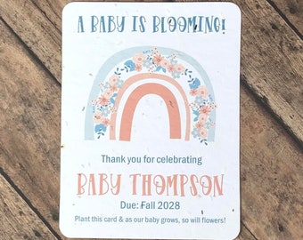 12 Boho Flower Rainbow Baby Shower Seed Paper Favor Cards - Plantable Full Seeded Card Favors - Custom Personalized Baby Sprinkle