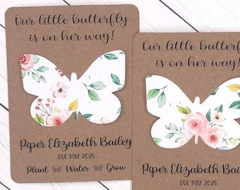 Floral Butterfly Baby Shower Favors (Set of 12) - Plantable Seed Recycled Paper Favor Cards - Our Butterfly is on Her Way - 3 Design Options