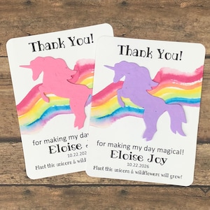 Rainbow Unicorn Magical Birthday Party Favors (Set of 12) Plantable Seed Recycled Paper Favor Cards, 29+ Color Options - Eco-Friendly