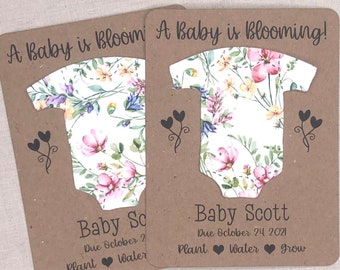 Meadow Wildflowers Bodysuit Baby Shower Favors (Set of 12) - Plantable Seed Paper Thank You Favors - Baby is Blooming - 8 Design Options