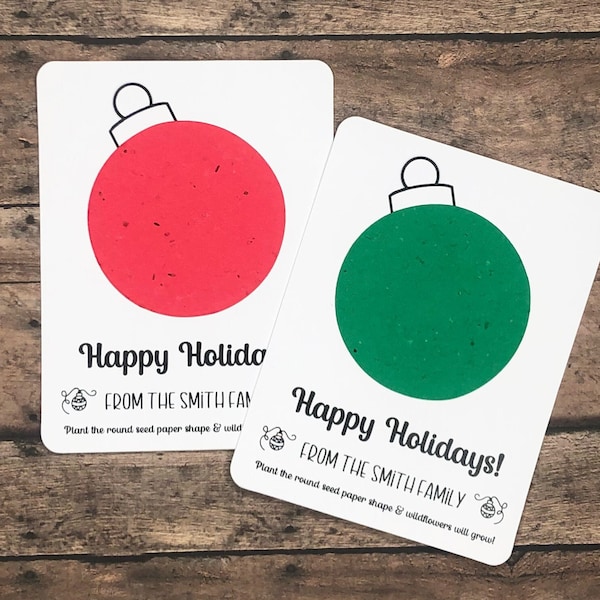 Happy Holidays Ornament Balls Design Flat Christmas Cards (Set of 12) - Plantable Seed Paper Plantable - Party Favors