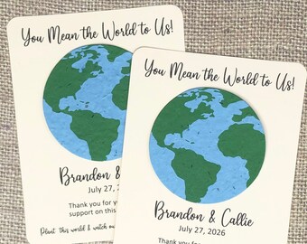 Plantable Globe Seeded Recycled Paper Wedding Favors (Set of 12) - Flat Favor Cards - Earth Day, Bridal Shower, Eco-Friendly