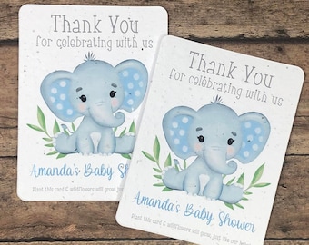 12 Blue Elephant Baby Shower Seed Paper Favor Cards - Plantable Full Seeded Card Eco-Friendly Favors - Custom Personalized Baby Sprinkle