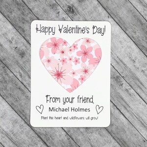 Valentine&#39;s Day Plantable Seed Paper Heart Personalized Cards (Set of 12) - 7 Floral Design Options - Plastic Free, Candy Free - Wildflowers