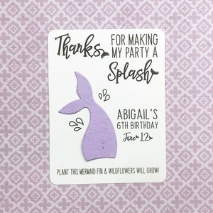 Mermaid Fin Personalized Plantable Seed Recycled Paper Party Favors - Set of 12 -  28 Colors Available - Tail, Birthday, Splash