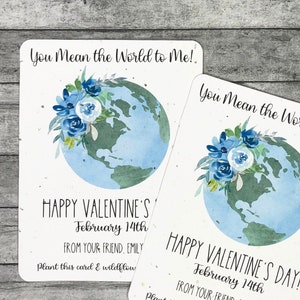 Watercolor Flowers Earth Valentine&#39;s Day Plantable Seed Paper Cards (Set of 12) - Eco-Friendly Globe Wildflowers - You Mean the World to Me