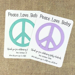 Peace Sign Baby Shower Favors (Set of 12) - Plantable Seed Recycled Paper - Flat Favor Cards, 29 Color Options - Groovy Hippie