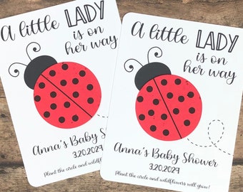 Ladybug Theme Baby Shower Favors (Set of 12) - A Little Lady is On Her Way - Plantable Seed Paper Flat Favor Cards - Eco-Friendly Seeded
