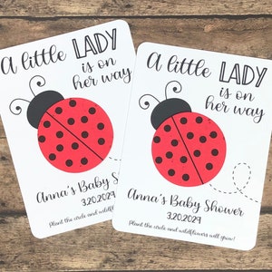 Ladybug Theme Baby Shower Favors (Set of 12) - A Little Lady is On Her Way - Plantable Seed Paper Flat Favor Cards - Eco-Friendly Seeded