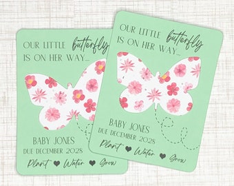 Pink Flowers Butterfly On Her Way Baby Shower Favors (Set of 12) - Plantable Seed Recycled Paper Favor Cards - 7 Design Options - Floral