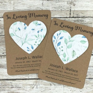 In Loving Memory Floral Heart Seed Paper Cards (Set of 12) - Plantable Seeded Recycled Paper - 8 Design Options - Memorial Card Funeral Card