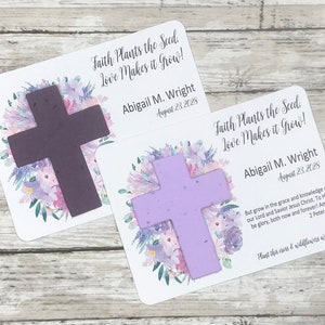 Plantable Seed Paper Cross Watercolor Flowers Baptism Favors Set of 12 - First Communion, Baby Dedication Cards - Eco-Friendly Wildflower