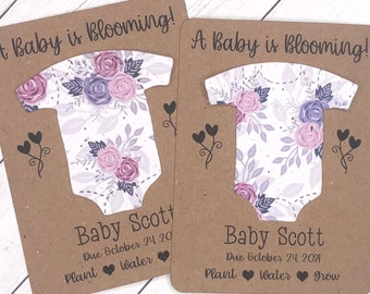 Purple Floral Bodysuit Baby Shower Favors (Set of 12) - Plantable Seed Recycled Paper Thank You Favors - Baby is Blooming - 8 Design Options