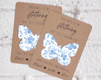 Fluttering By Seed Paper Butterfly Birthday Party Thank You Favors (Set of 12) - Flat Favor Cards, 7 Designs - Recycle, Eco-Friendly Seeded