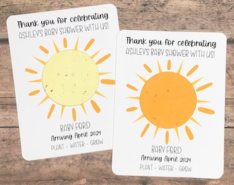 12 Sun Theme Plantable Baby Shower Favor Cards - Seed Paper, Eco-Friendly Baby Announcement - Sunshine Sunny Party Theme