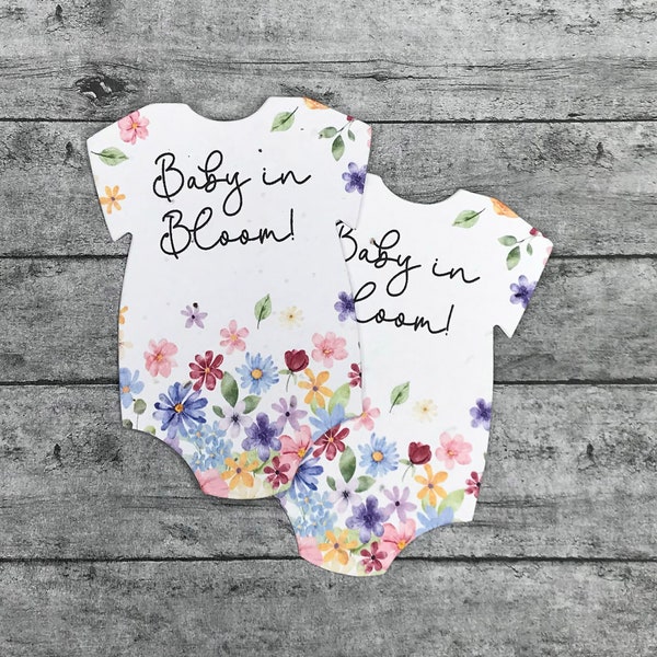 Baby in Bloom! Cascading Wildflowers Design Seed Paper Baby Bodysuit Favor Cards - Plantable Paper Tags - Eco-Friendly Baby Shower Favors