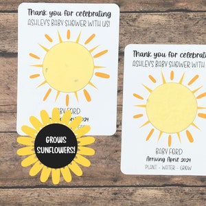 12 Sun Theme Plantable Baby Shower Favor Cards - SUNFLOWER Seed Paper, Eco-Friendly Baby Announcement - Sunshine Sunny Party Theme