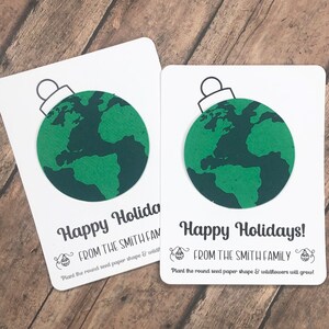 Earth Ornament Balls Design Flat Christmas Cards (Set of 12) - Plantable Seed Paper Plantable - Party Favors - Happy Holidays Globe Planet