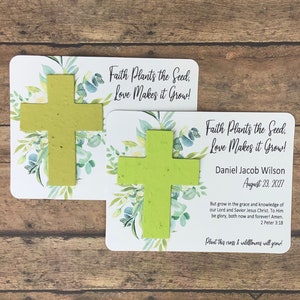 Greenery Plantable Seed Paper Cross First Communion Favors (Set of 12) - Baptism, Baby Dedication Cards - Eco-Friendly - Leaves