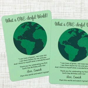 First Birthday &quot;ONE-derful World&quot; Plantable Globe Seeded Recycled Paper Party Favors (Set of 12) - Personalized Flat Favor Cards