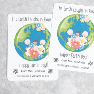 12 Earth Laughs in Flowers Design Seed Paper Earth Day Cards - Plantable Full Seeded Card Eco-Friendly Favors - World Globe Floral