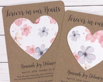 Forever in Our Hearts - Floral Heart Seed Paper Cards (Set of 12) - Plantable Seeded Recycled Paper - 8 Designs - Memorial Card Funeral