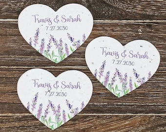 Lavender Design Personalized Seed Paper Heart Favors - Plantable Wildflower Seeds Paper - Eco-Friendly Wedding Favors, Bridal Shower Favors