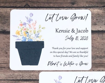 Let Love Grow! Plantable Flower Pot Seed Paper Favors (Set of 12) - 29 Colors Available - Plantable Wildflower Wedding Favor Cards - Planter