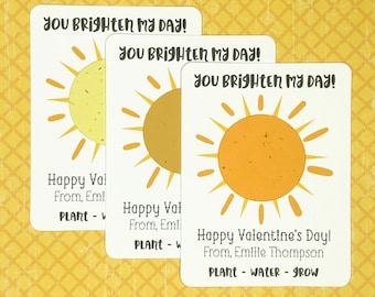 12 You Brighten My Day Sun Theme Valentine's Day Plantable Seed Recycled Paper Favor Cards - Eco-Friendly Valentines